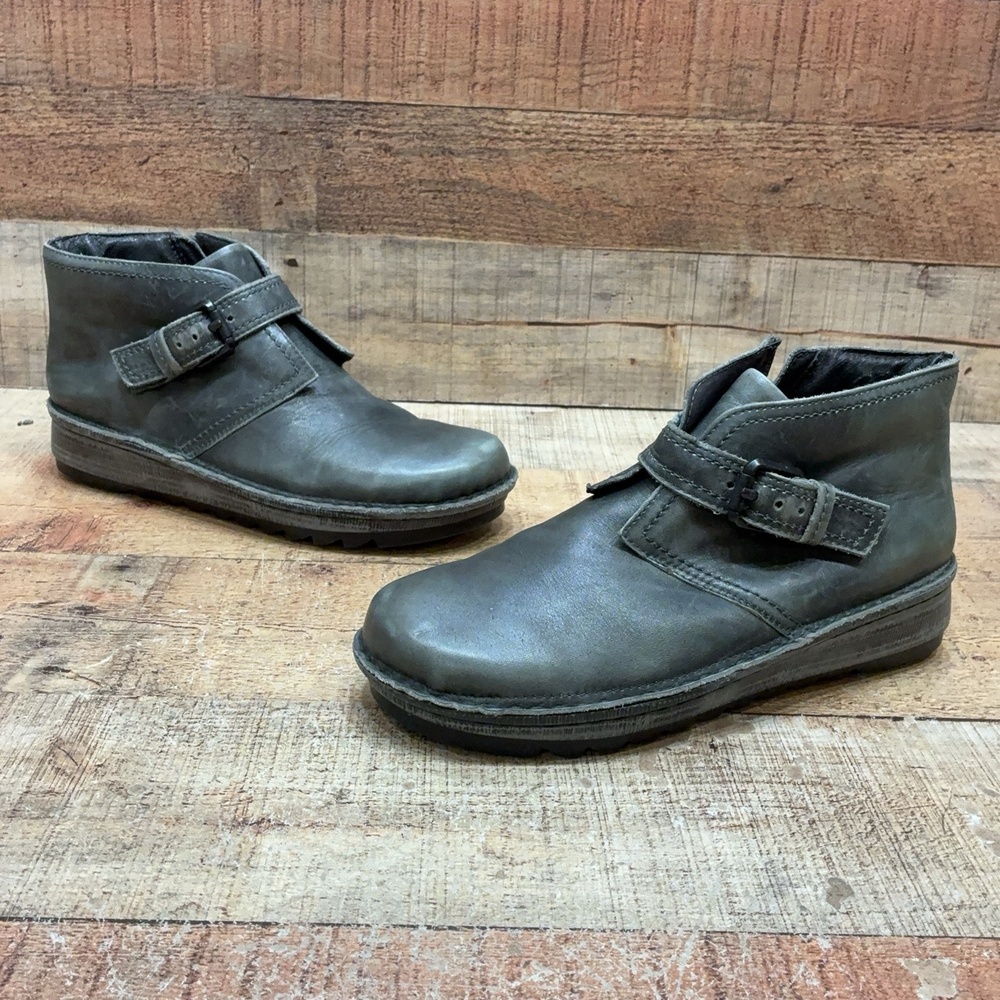 Naot Boots Womens Size 9 40 Gray Leather Ankle Buckle Zip Wedge Bootie Fall
